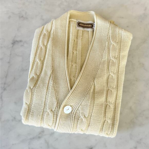 Vintage Cream Cable Knit Cardigan Sweater - Picture 7 of 7